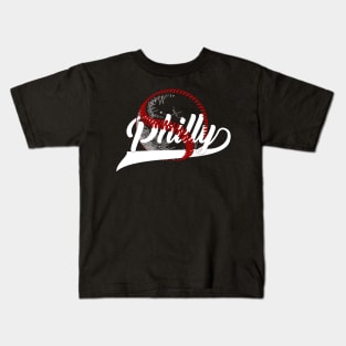 Vintage Philly Baseball Leopard Heart Baseball Fans Kids T-Shirt